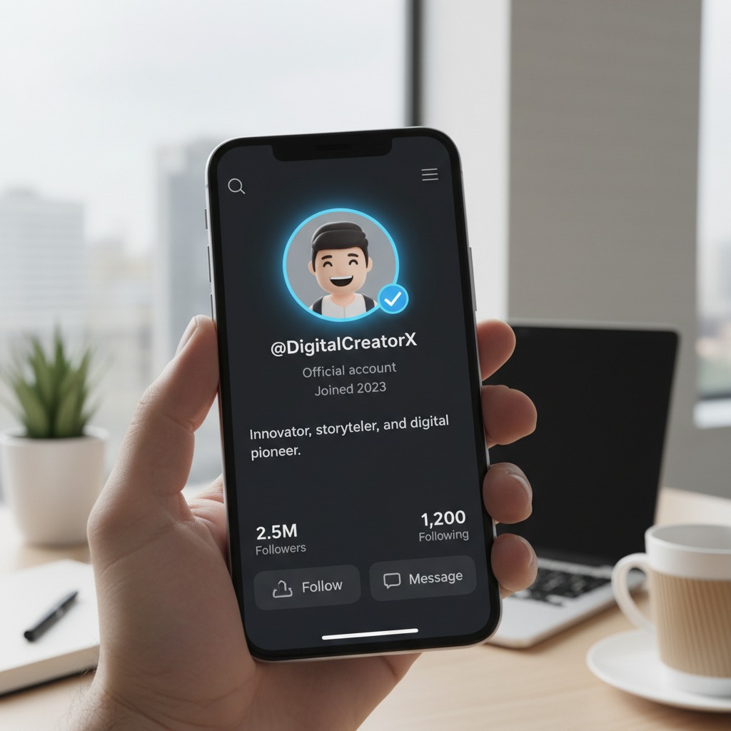 A person holds a smartphone displaying a social media profile page with 2.5 million followers.